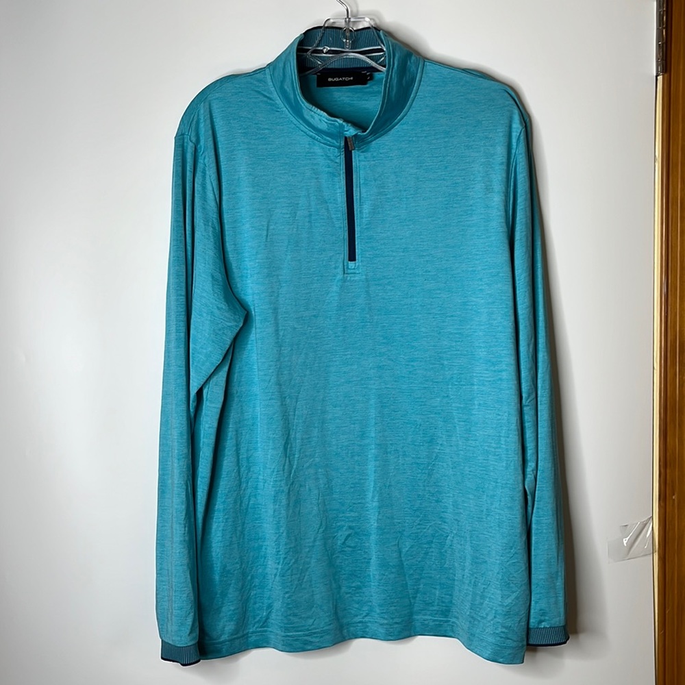 Bugatchi Mens Top Shirt Stretch Partial Zip Lightweight Blue L LARGE